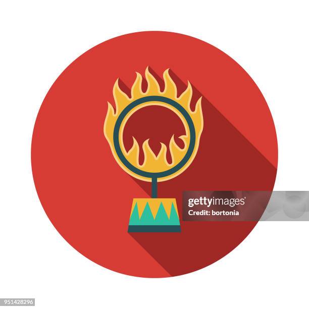 ring of fire flat design carnival icon with side shadow - burning ring of fire stock illustrations