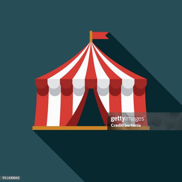 ilustraciones, imágenes clip art, dibujos animados e iconos de stock de carpa plana diseño carnaval icono con sombra lateral - carpa de circo