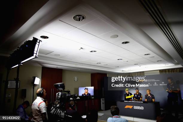 General view of the Drivers Press Conference with Nico Hulkenberg of Germany and Renault Sport F1, Daniel Ricciardo of Australia and Red Bull Racing...