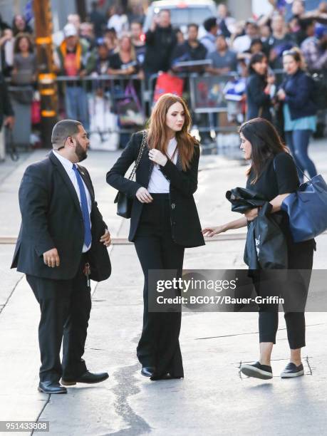 Karen Gillan is seen arriving at 'Jimmy Kimmel Live' on April 25, 2018 in Los Angeles, California.