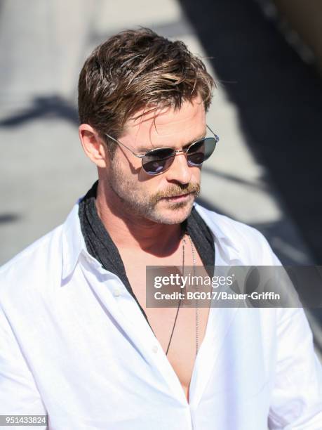 Chris Hemsworth is seen arriving at 'Jimmy Kimmel Live' on April 25, 2018 in Los Angeles, California.