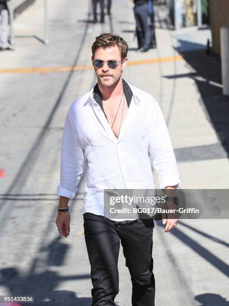 Chris Hemsworth is seen arriving at 'Jimmy Kimmel Live' on April 25, 2018 in Los Angeles, California.