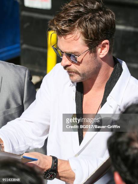 Chris Hemsworth is seen arriving at 'Jimmy Kimmel Live' on April 25, 2018 in Los Angeles, California.