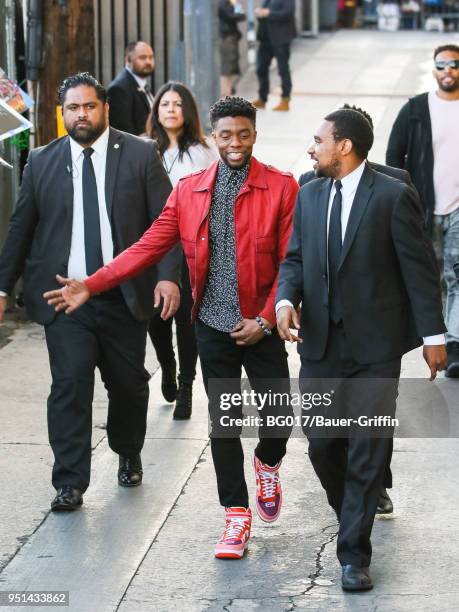 Chadwick Boseman is seen arriving at 'Jimmy Kimmel Live' on April 25, 2018 in Los Angeles, California.