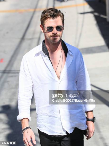 Chris Hemsworth is seen arriving at 'Jimmy Kimmel Live' on April 25, 2018 in Los Angeles, California.