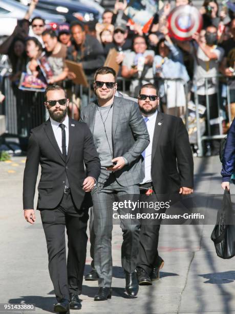 Sebastian Stan is seen arriving at 'Jimmy Kimmel Live' on April 25, 2018 in Los Angeles, California.