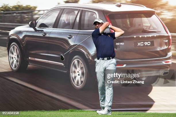 Joost Luiten of Netherlands plays a shot during the first round of the 2018 Volvo China Open at Topwin Golf and Country Club on April 26, 2018 in...