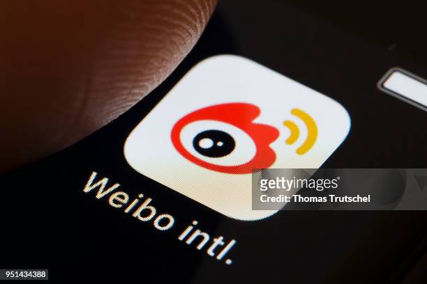 Berlin, Germany In this photo illustration the app of Chinese microblogging website weibo is displayed on a smartphone on April 26, 2018 in Berlin,...
