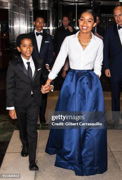 Actors Ehsan Shahidi and Yara Shahidi are seen arriving to the Brooks Brothers Bicentennial Celebration at Jazz at Lincoln Center on April 25, 2018...