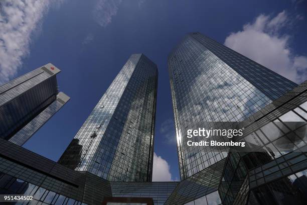 The twin tower skyscraper headquarters of Deutsche Bank AG stand in Frankfurt, Germany, on Wednesday, April 25, 2018. Germanys largest lender will...