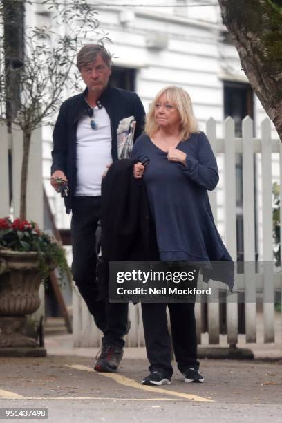 Judy Finnigan and Richard Madeley seen leaving The Spaniards Inn on April 24, 2018 in London, England.