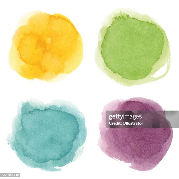 ilustrações, clipart, desenhos animados e ícones de manchas de aquarela redondas - fundo em aquarela