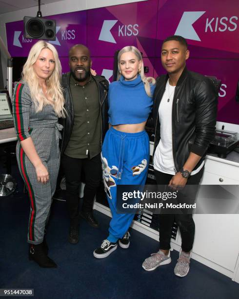 Anne-Marie visits Ricky, Melvin and Charlie at the Kiss FM UK Studio on April 26, 2018 in London, England.