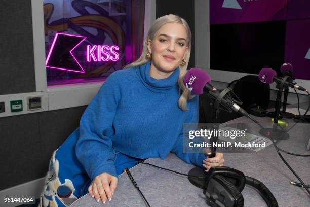 Anne-Marie visits Ricky, Melvin and Charlie at the Kiss FM UK Studio on April 26, 2018 in London, England.