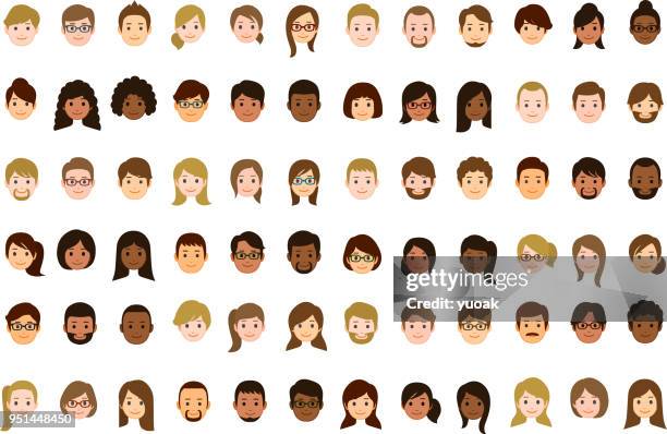 ilustrações de stock, clip art, desenhos animados e ícones de people faces icons - character vector