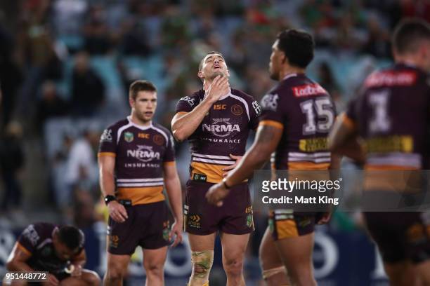 Corey Oates of the Broncos celebrates victory at the end of during the NRL round eight match between the South Sydney Rabbitohs and the Brisbane...