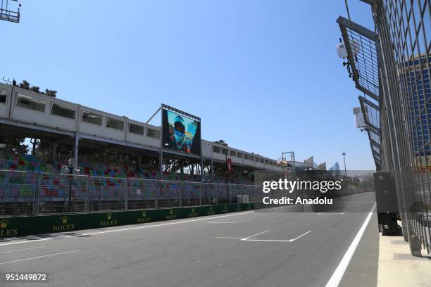 View of the Baku city circuit is seen as final preparations are being made prior to the Round 4 Formula One World Championship Azerbaijan Grand Prix,...