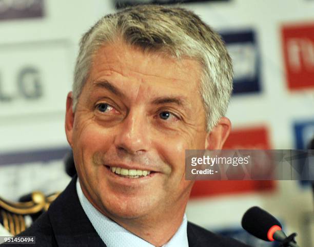 International Cricket Council acting chief executive Dave Richardson smiles as he addresses a launch ceremony in Lahore on June 18, 2008. Pakistan...