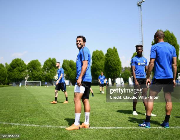 Citadin Martins Eder of FC Internazionale smiles during the FC Internazionale training session at the club's training ground Suning Training Center...