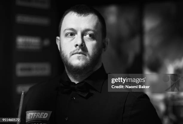 Mark Allen of Northern Ireland waits to go on stage prior to his second round match against Joe Perry of England during day six of the World Snooker...