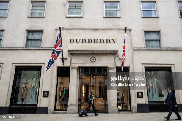 The Burberry store stands in Mayfair on April 26, 2018 in London, England. The designer for Meghan Markle's wedding dress has yet to be announced...