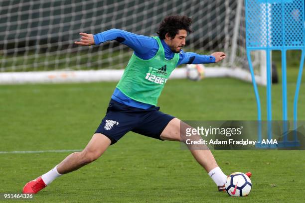 Ahmed Hegazi of West Bromwich Albion during a West Bromwich Albion Training Session on April 26, 2018 in West Bromwich, England.