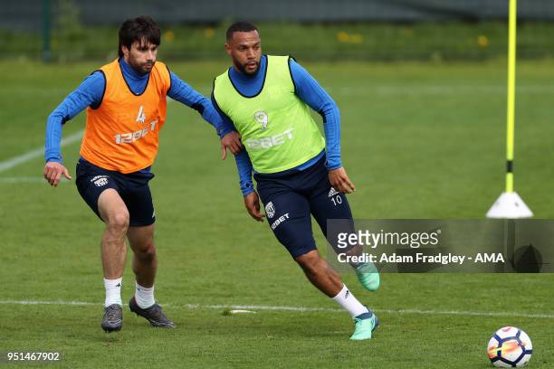 Matt Phillips of West Bromwich Albion during a West Bromwich Albion Training Session on April 26, 2018 in West Bromwich, England.