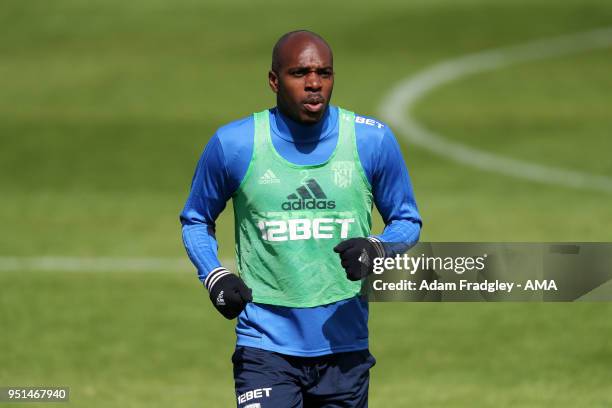 Allan Nyom of West Bromwich Albion during a West Bromwich Albion Training Session on April 26, 2018 in West Bromwich, England.