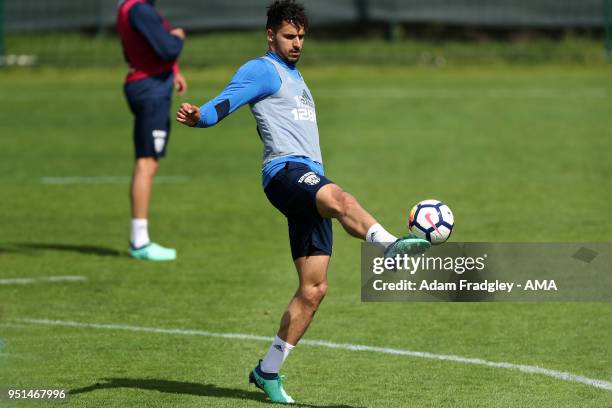 Nacer Chadli of West Bromwich Albion during a West Bromwich Albion Training Session on April 26, 2018 in West Bromwich, England.