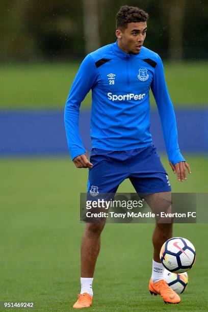 Dominic Calvert-Lewin during the Everton FC training session at USM Finch Farm on April 26, 2018 in Halewood, England.