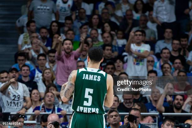 Panathinaikos Mike James during Turkish Airlines Euroleague Quarter Finals 3rd match between Real Madrid and Panathinaikos at Wizink Center in...