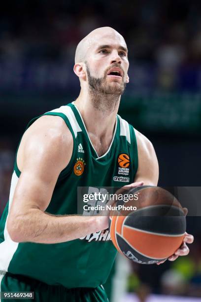 Panathinaikos Nick Calathes during Turkish Airlines Euroleague Quarter Finals 3rd match between Real Madrid and Panathinaikos at Wizink Center in...