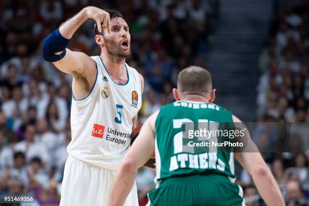 Real Madrid Rudy Fernandez and Panathinaikos Matt Lojeski during Turkish Airlines Euroleague Quarter Finals 3rd match between Real Madrid and...