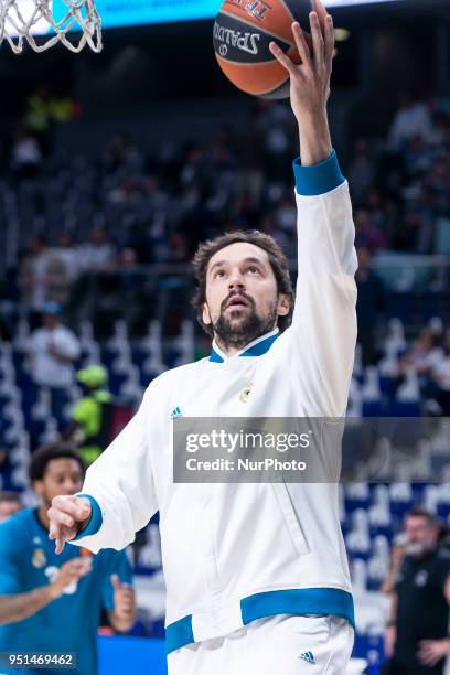 Real Madrid Sergio Llull during Turkish Airlines Euroleague Quarter Finals 3rd match between Real Madrid and Panathinaikos at Wizink Center in...