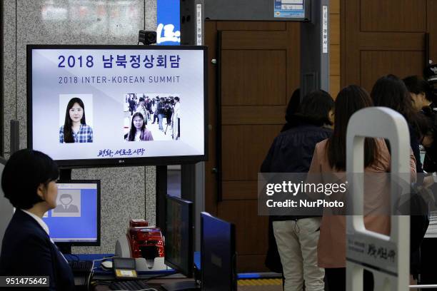 View of security check point of Inter-Korean Summit Main Press Center at Kintex in Ilsan, Goyang, South Korea on April 25, 2018.. Inter-Korean Summit...