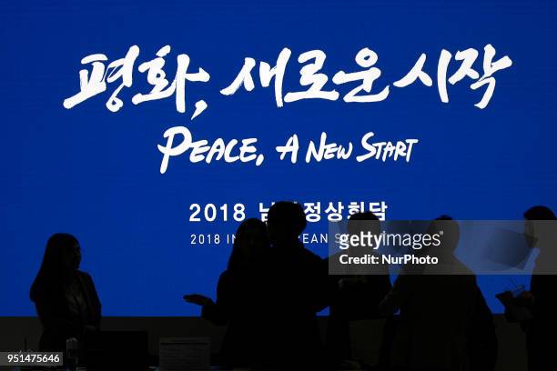 South Korean government members prepare summit at Inter-Korean Summit Main Press Center at Kintex in Ilsan, Goyang, South Korea on April 25, 2018.....