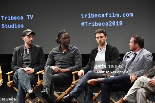 Jeff Zimbalist, Mario Melchiot, Michael Zimbalist and Thomas Verrette attend the screening of "Phenoms: Goalkeepers" during the 2018 Tribeca Film...