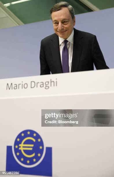 Mario Draghi, president of the European Central Bank , arrives for a news conference following the bank's interest rate decision at the ECB...