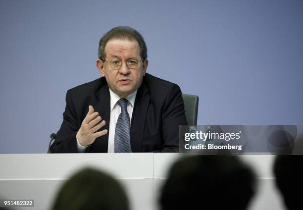 Vitor Constancio, vice president of the European Central Bank , speaks during a news conference following the bank's interest rate decision at the...