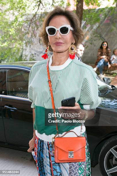 Naty Abascal arrives at the Petite Fashion Week fashion show on April 26, 2018 in Madrid, Spain.