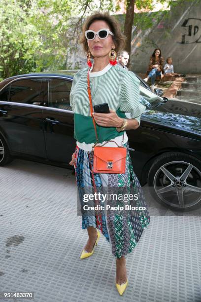 Naty Abascal arrives at the Petite Fashion Week fashion show on April 26, 2018 in Madrid, Spain.