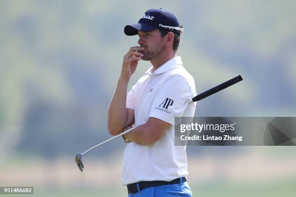 Bernd Wiesberger of Austria looks on during the first round of the 2018 Volvo China Open at Topwin Golf and Country Club on April 26, 2018 in...