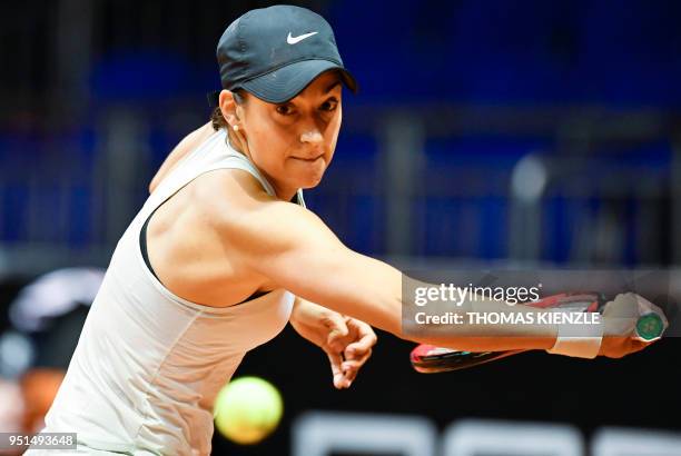 France's Caroline Garcia returns the ball to Ukraine's Marta Kostyuk during the WTA Porsche Tennis Grand Prix in Stuttgart, southwestern Germany, on...