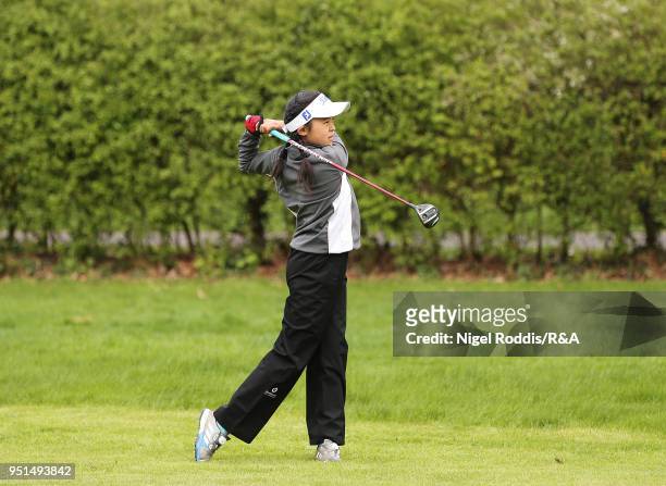 Haruhi Nakatani during practice for the Girls' U16 Open Championship at Fulford Golf Club on April 26, 2018 in York, England.