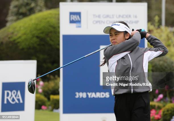 Haruhi Nakatani during practice for the Girls' U16 Open Championship at Fulford Golf Club on April 26, 2018 in York, England.