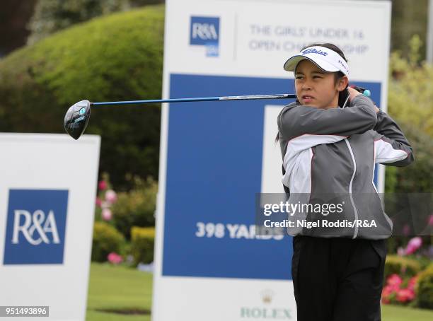 Haruhi Nakatani during practice for the Girls' U16 Open Championship at Fulford Golf Club on April 26, 2018 in York, England.