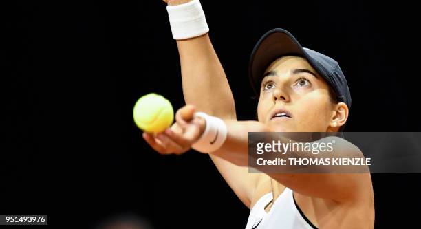 France's Caroline Garcia serves the ball to Ukraine's Marta Kostyuk during the WTA Porsche Tennis Grand Prix in Stuttgart, southwestern Germany, on...