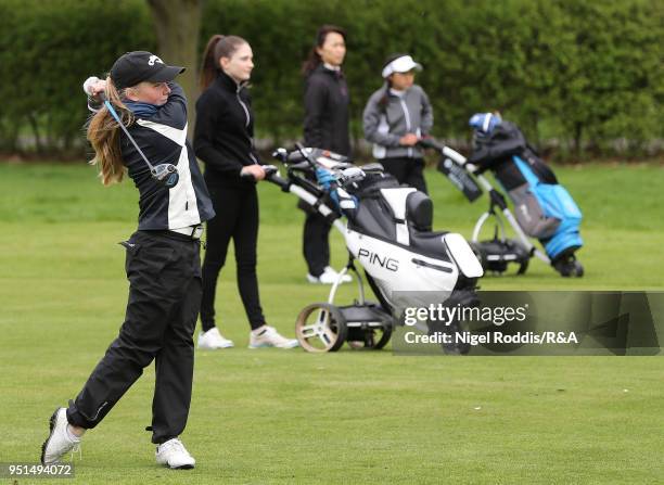 Mia Eales-Smith during practice for the Girls' U16 Open Championship at Fulford Golf Club on April 26, 2018 in York, England.