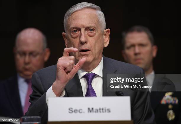 Secretary of Defense James Mattis testifies before the Senate Armed Services Committee April 26, 2018 in Washington, DC. The committee heard...