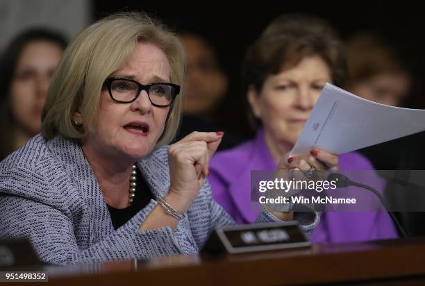 Sen. Claire McCaskill questions U.S. Secretary of Defense James Mattis about a new report detailing procurement violations involving a defense...